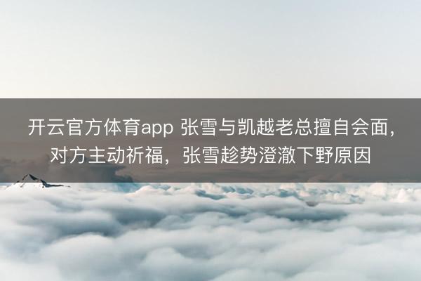 开云官方体育app 张雪与凯越老总擅自会面，对方主动祈福，张雪趁势澄澈下野原因
