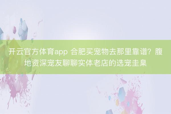 开云官方体育app 合肥买宠物去那里靠谱?腹地资深宠友聊聊实体老店的选宠圭臬