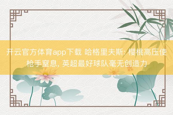 开云官方体育app下载 哈格里夫斯: 樱桃高压使枪手窒息, 英超最好球队毫无创造力