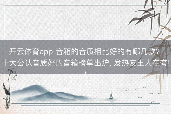 开云体育app 音箱的音质相比好的有哪几款? 十大公认音质好的音箱榜单出炉, 发热友王人在夸!
