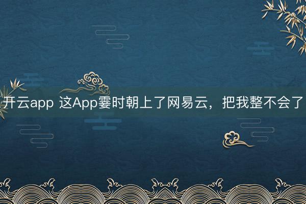 开云app 这App霎时朝上了网易云，把我整不会了