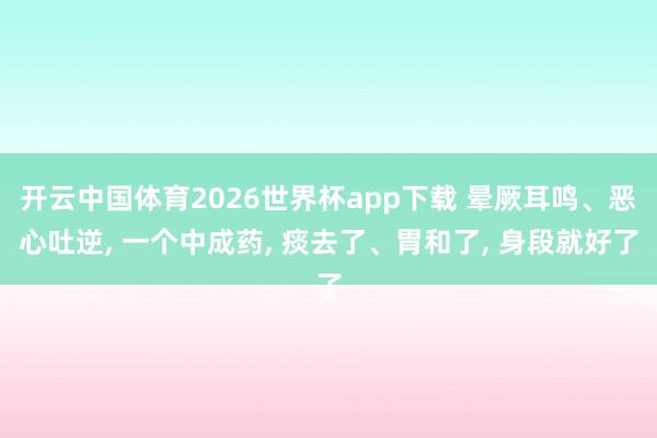 开云中国体育2026世界杯app下载 晕厥耳鸣、恶心吐逆, 一个中成药, 痰去了、胃和了, 身段就好了