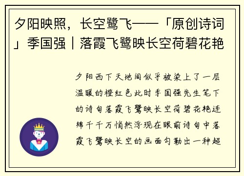 夕阳映照，长空鹭飞——「原创诗词」季国强｜落霞飞鹭映长空荷碧花艳连绵千千万