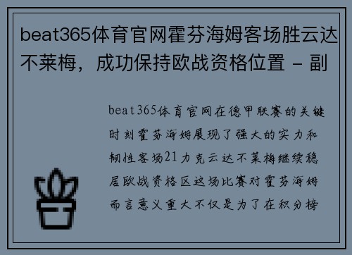 beat365体育官网霍芬海姆客场胜云达不莱梅，成功保持欧战资格位置 - 副本